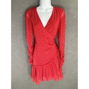 ALLSAINTS Red Floral‎ Wrap Midi Dress Sz S Hearts Date Night Feminine Romantic